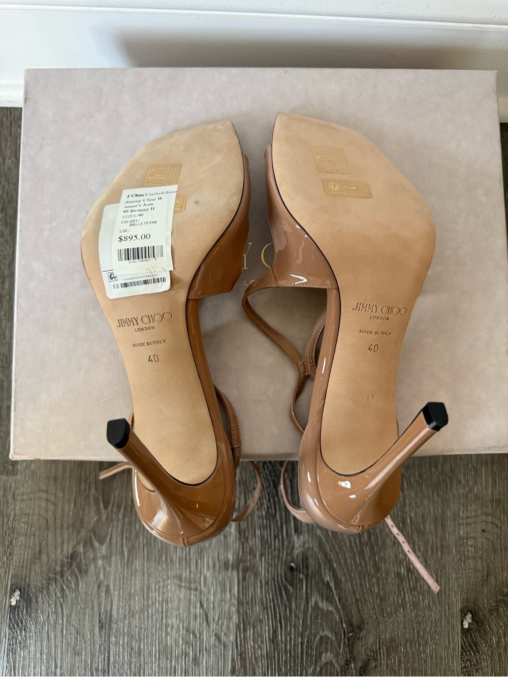 ❗️SOLD❗️Jimmy Choo Azia 95 Ballet Pink Patent Leather Strappy Sandals Size - Picture 7 of 10